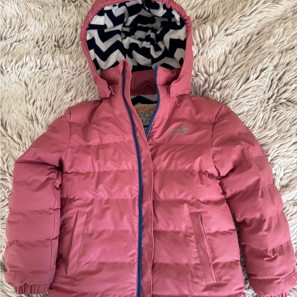 Muddy Puddles Waterproof Kids Pink Puffer Jacket with Hood